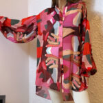 Eros printed tunic top hands print red by The KNLs worn as oversized sheer tunic with long sleeves