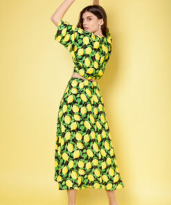 Back view of Margherita Lemon Dress in midi length – Mallory The Label | IGO Project