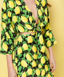 Front view of Margherita Lemon Dress with lemon print – Mallory The Label at IGO Project