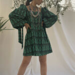 Diakosmos printed mini dress by Melitta with puff sleeves and ornamental pattern