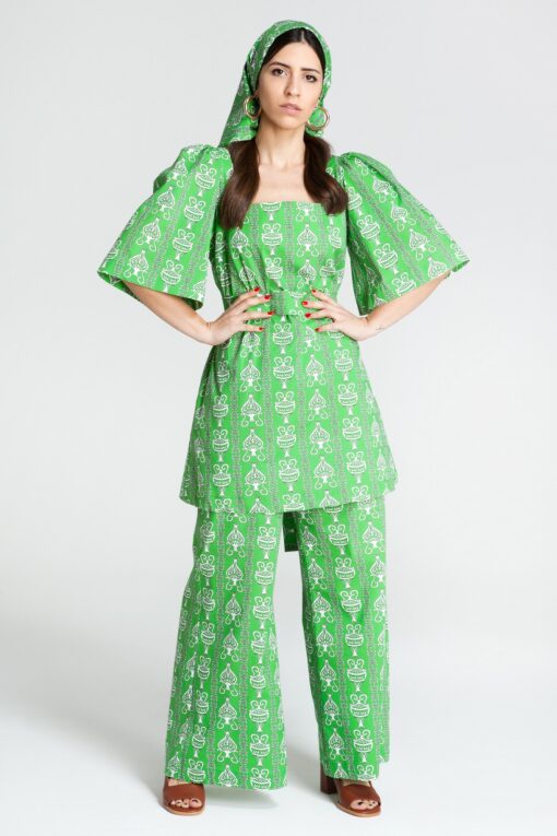 Peliki Top Melitta Official Melitta Official Peliki Top – front view heritage blouse in green printPeliki Top Melitta Official