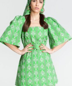 Peliki Top Melitta Official – close-up amphora print detail in green and white