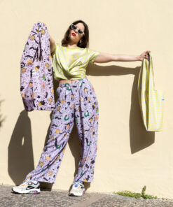 Model holding Confetti Girls Shopping Bag and matching yellow tote – Klelia Andrali