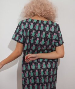 Moon Cat Dress by Klelia Andrali – back view, moon cats digital print