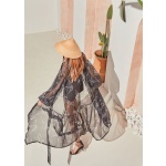 Voyage silk kaftan black birds print