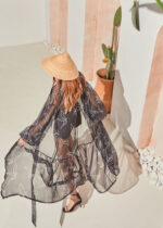 Voyage silk kaftan black birds print