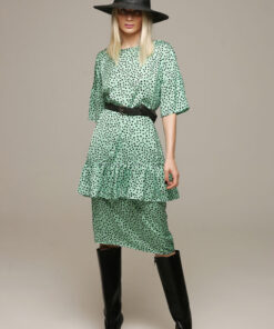 Model front view wearing Angry Sally Oversized Green Mini Dress with hat