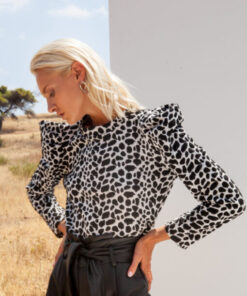 statement puff shoulder top mallory black and white print