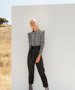 monochrome blouse by mallory styled with trousers at igo project