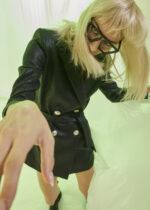 Model wearing Cosmic Suiting 03 Blazer Black Wax by THE KNLs