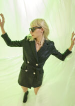 Side view of Cosmic Suiting 03 Blazer Black Wax by THE KNLs