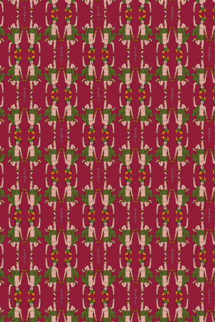 Helios printed midi dress by Melitta in Hermes Bordeaux ornamental print