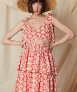 Linaria Crop Top Round Red Print front view – Melitta Official