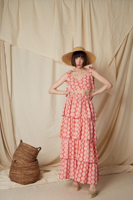 Linaria skirt round red print front view by Melitta