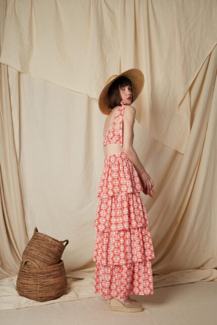 Linaria skirt back view round red print by Melitta