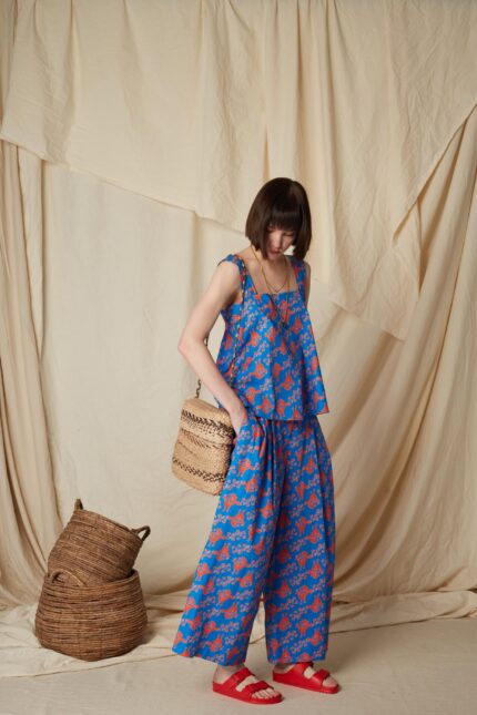 Skyriana birds print fabric detail of Pefkos Pants by Melitta