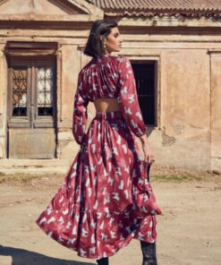Back view of Crimson Martini Skirt by Atheras Clothing in burgundy print