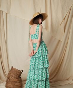 Linaria Skirt Round Green Print full look