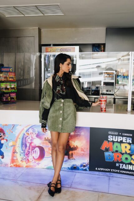 Khaki mini skirt by Aitheras Clothing full body look size S/M