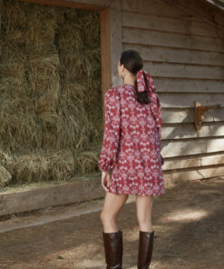 Agiasos Mini Dress Bordeaux Vase Print back view