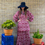 Agiasos Mini Dress bordeaux vase print by Melitta styled summer look