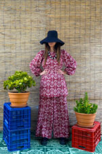 Agiasos Mini Dress bordeaux vase print by Melitta styled summer look