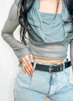 Women’s Black Leather Belt WB674 - Image 2