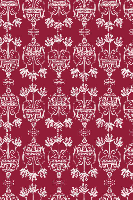 Bordeaux vase print fabric detail of Agiasos Mini Dress by Melitta