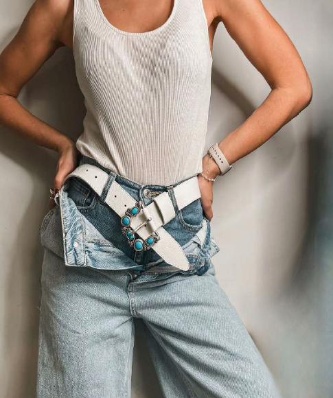 White Leather Belt with Turquoise Buckle WB691 Women’s White Leather Belt with Turquoise Buckle WB691 by Nino Venturi