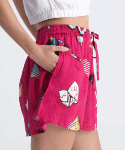 RETROFEELIA shorts by Cleo Gatzeli with side pocket, fuchsia with retro-inspired ’80s and ’90s prints – IGO Project