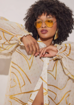 Eros printed tunic top gold intimacy print by The KNLs front view