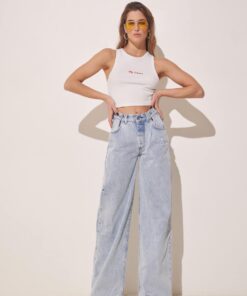Button Adjustable Waist Light Blue Jeans by The KNLs – Front Look