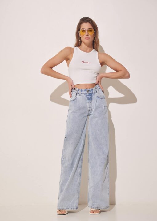 Button Adjustable Waist Light Blue Jeans by The KNLs – Front Look