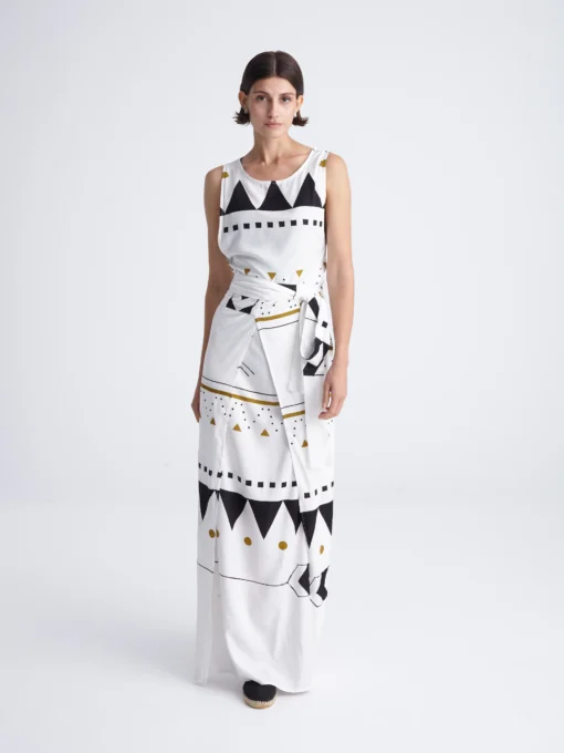 HIGH TIDE Open Wrap Dress styled front pose – Cleo Gatzeli