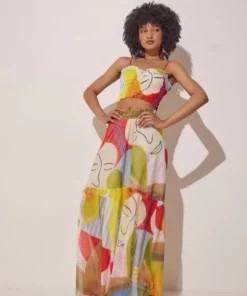 The KNLs Estia Maxi Skirt Printed colorful abstract design