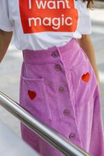 Heart embroidery detail on Almost Yours midi skirt by Aitheras Clothing